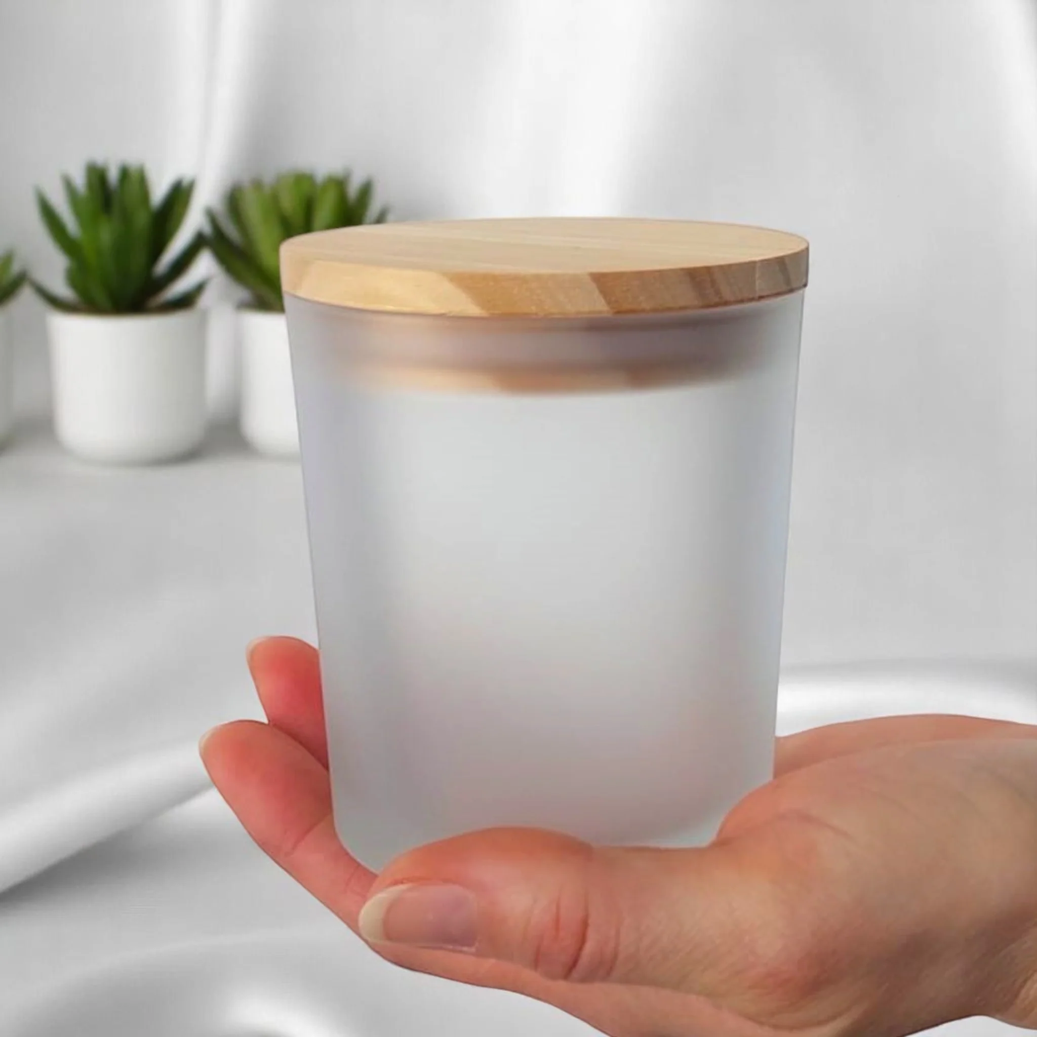 Bicchieri di vetro smerigliato con coperchio legno - Image 4
