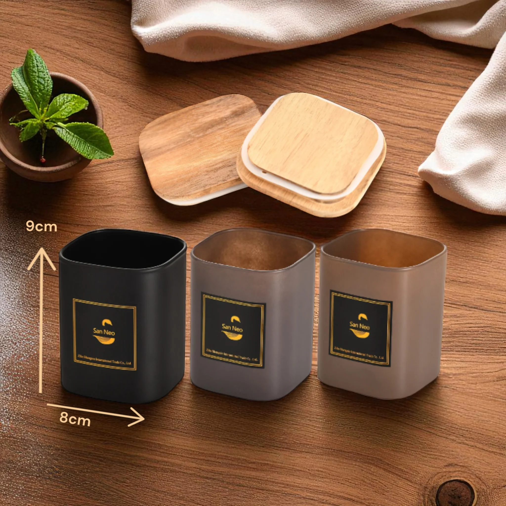 Bicchiere Quadrato in Vetro Smerigliato con Coperchio in Legno – Raffinata Essenzialità - Image 2