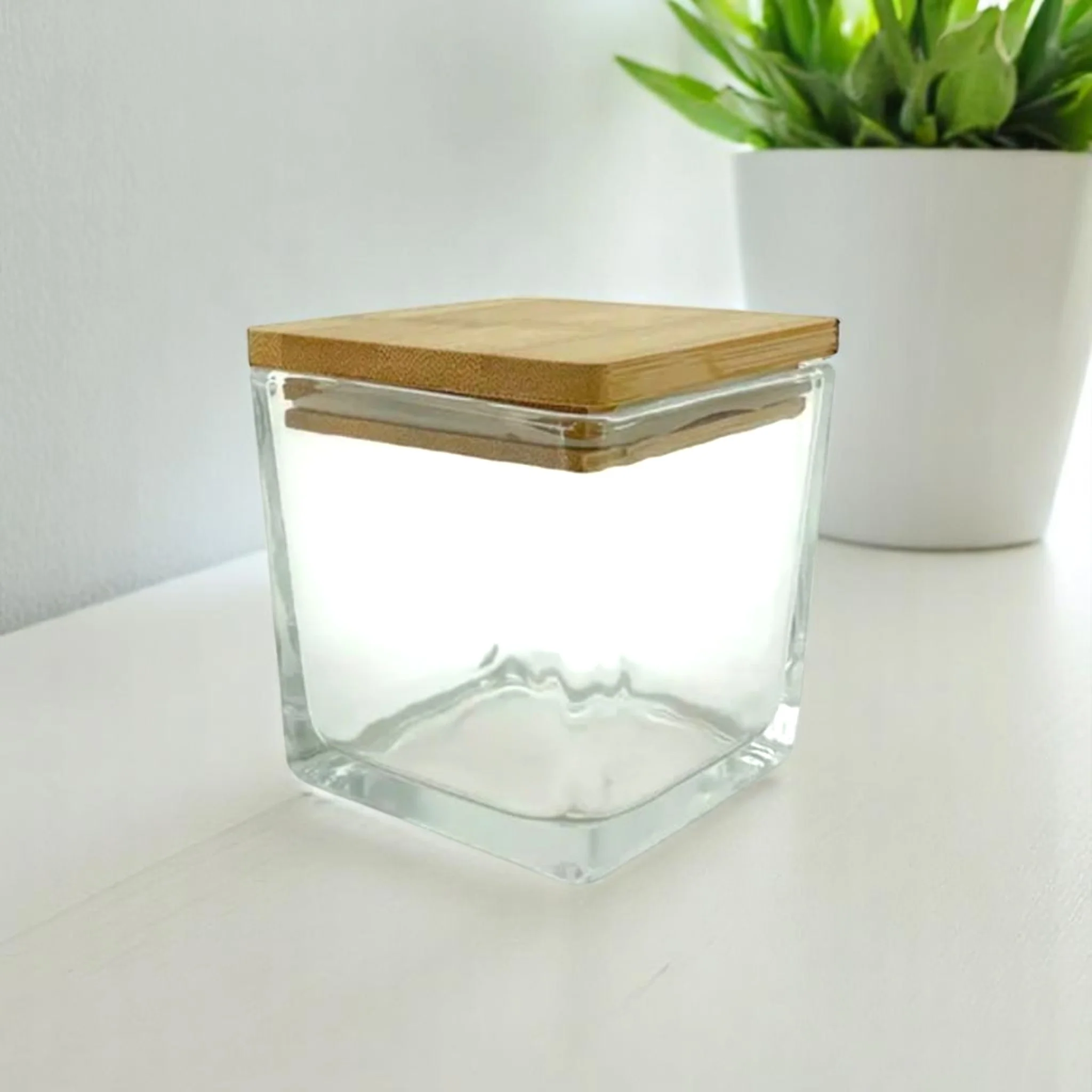 Bicchieri di vetro quadrati con coperchio bamboo - Image 3