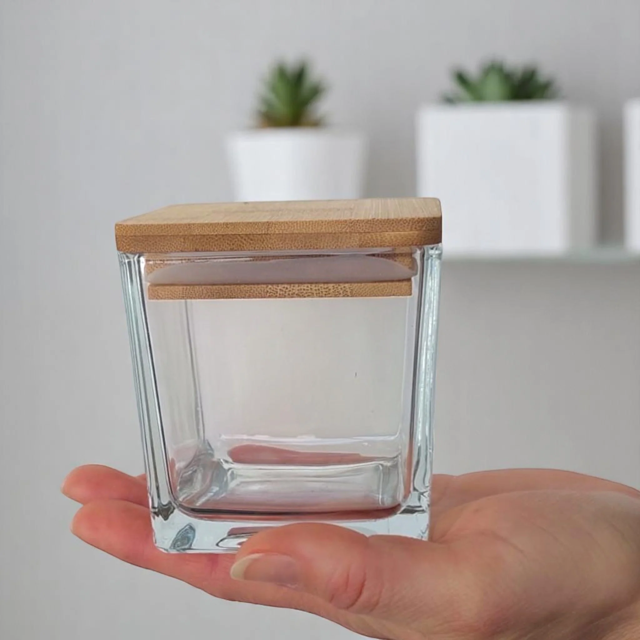 Bicchieri di vetro quadrati con coperchio bamboo - Image 6